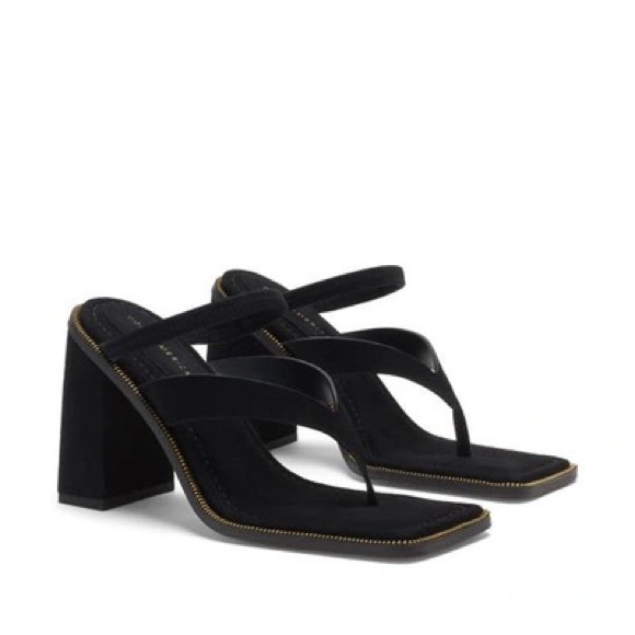 Good American Suede Thong Zipper Block Heel Sandals size 7.5 NEW - Picture 2 of 4